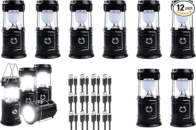 KunHe 12-Pack 1800mAh Collapsible Portable LED Camping Lantern Lightweight Waterproof USB Rechargeable LED Flashlight Kits for Indoor Outdoor Home Emergency Light Power Hiking