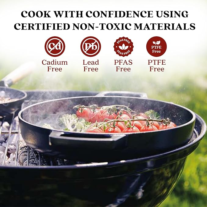 Alva Nori 11" Pre-Seasoned Cast Iron Grill Pan – PFAS, PFOA & PTFE-Free Nonstick – Lightweight, Easy to Clean – All Stovetops & Oven Safe – Premium Black Griddle