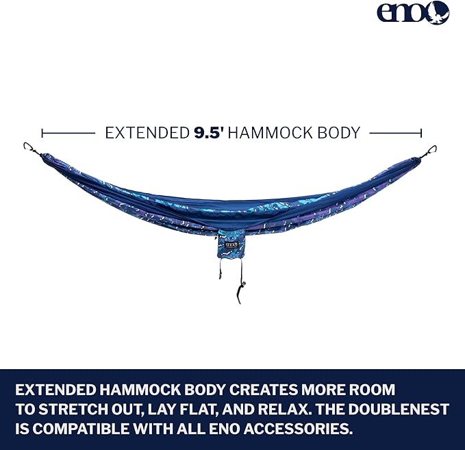 ENO DoubleNest Hammock - Lightweight, Portable, 1 to 2 Person Hammock - for Camping, Hiking, Backpacking, Travel, a Festival, or The Beach - Splash/Sapphire