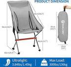 SHALLWE Camping Chairs, All Aluminum Frame Portable Folding Camp Chair for Adults, Heavy Duty High Back Collapsible with Built-in Pillow, Side Pocket, Carry Bag for Backpacking, Hiking, Beach