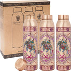NORMAN JR Copper Water Bottle 1L - Ethnic UV Print, an Ayurvedic vessel made from pure copper - helps you drink more water, with many health benefits in Gift Box - Pack of 3