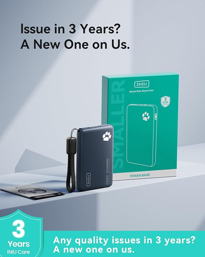 INIU Portable Charger, Ultra Slim 10000mAh 45W PD Power Bank, Fast Charging Mini Battery Pack, Travel Trip Accessories Ship Essentials for College Students Travelers Teen Boys Girls, Blue