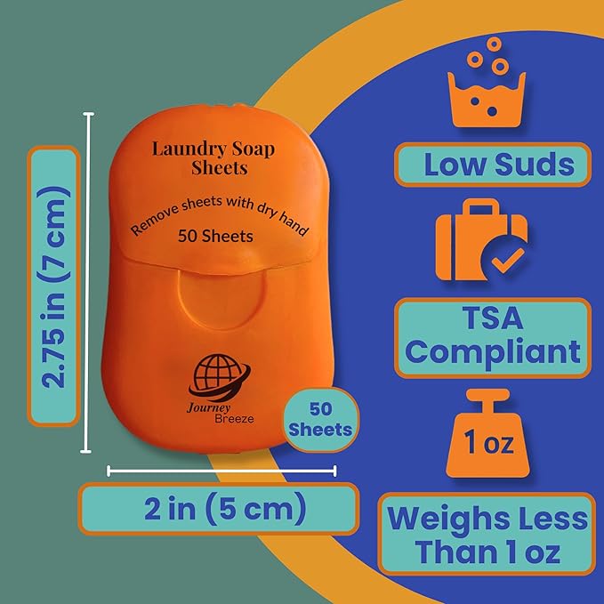 Travel Laundry Detergent Sheets with Laundry Bag and Strong Portable Clothesline – Laundry Detergent Sheets, Foldable Laundry Bag & Elastic Travel Clothesline for Hotels, Cruises & Trips