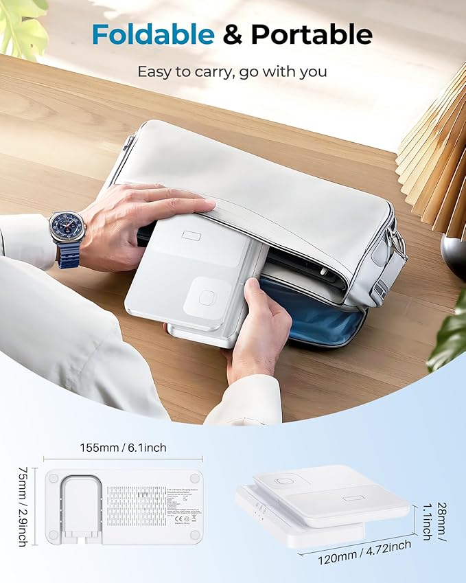 EGV Wireless Charger for Samsung – 3 in 1 Wireless Charging Station for Galaxy S25 Ultra S24 S23, Z Fold Flip 7/6, Detachable Watch Charger for Galaxy Ultra 8/7, Foldable, No Adapter, White