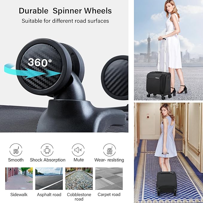 Hanke 16 Inch Underseat Carry On Luggage with Wheels Small Suitcase Softside Luggage Bags for Travel Lightweight Suitcases with Wheels Travel Luggage Personal Item for Men and Women(Dark Gray)