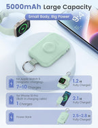 RORRY CharmGo Portable Charger, 5000mAh Portable Charger Power Bank with Built-in Cables, Travel Keychain Battery Pack for Apple Watch and iPhone Air/17/16/15/14/13/12, Green