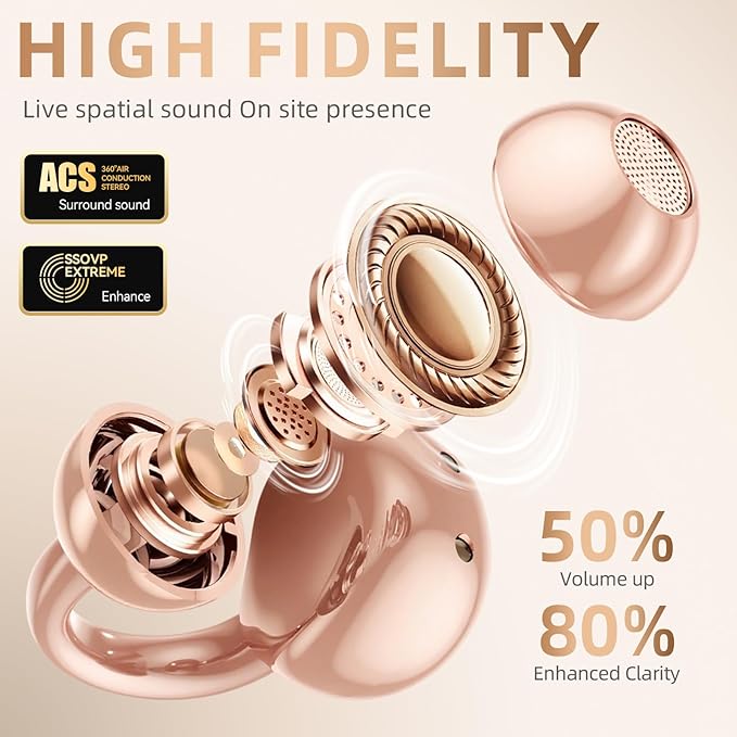 Jewelry-Inspired Clip On Earbuds,Comfortable Fit Open Ear Clip-On Headphones,Wireless Bluetooth Ear Cuff Headphones for Women,Earrings Earbuds for Running,Office,Sport&Gift (Butterfly - Rose Gold)