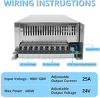 MAKERELE 24V 600W Switching Power Supply Adapter SMPS AC 100V-120V to DC 24V Universal Regulated Transformer Converter Power Supply 25A for 24Volt Strip 3D Printer CCTV Camera Motor Pump