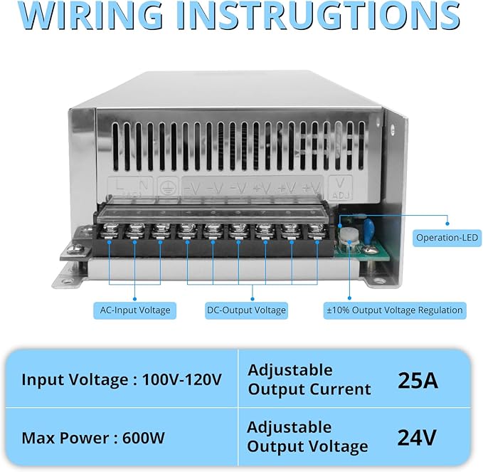 MAKERELE 24V 600W Switching Power Supply Adapter SMPS AC 100V-120V to DC 24V Universal Regulated Transformer Converter Power Supply 25A for 24Volt Strip 3D Printer CCTV Camera Motor Pump