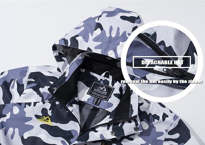 TACVASEN Men's Rain Jacket Lightweight Windbreaker with Hooded Water Resistant Outdoor Raincoat for Hiking Travel Camping