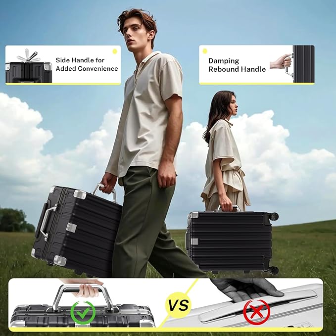 Krute Carry On Luggage 20 inch Aluminum Frame Suitcase with Spinner Wheels No Zipper Hardshell PC+ABS Luggages TSA Lock Zipperless Suitcases