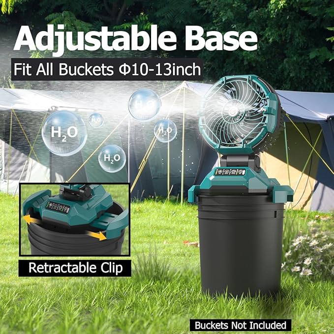 PANERGY Portable Misting Fan for Outdoors-30000mAh Rechargeable Battery, 4-Speed Fan,4 Spray Modes,10-13 Inch Bucket Compatible,Auto Oscillation&Adjustable Tilt,Remote Control for Camping/Beach/Patio