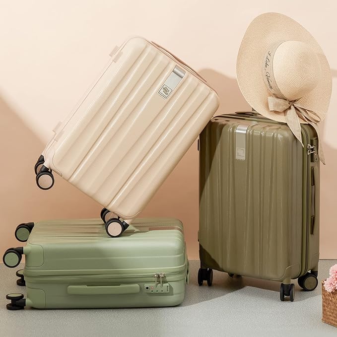 Hanke 29 Inch Luggage Suitcases With Spinner Wheels Lightweight PC hardside Rolling Suitcase With Travel Lock, Checked-Large 29-Inch(Bamboo Green)