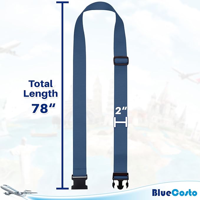 Luggage Straps for Suitcases - TSA Approved - Navy Blue, 4 PK - Premium Nylon Belts for Suitcase, Briefcase & Travel Bag - Adjustable Strap Length 46" - 78"