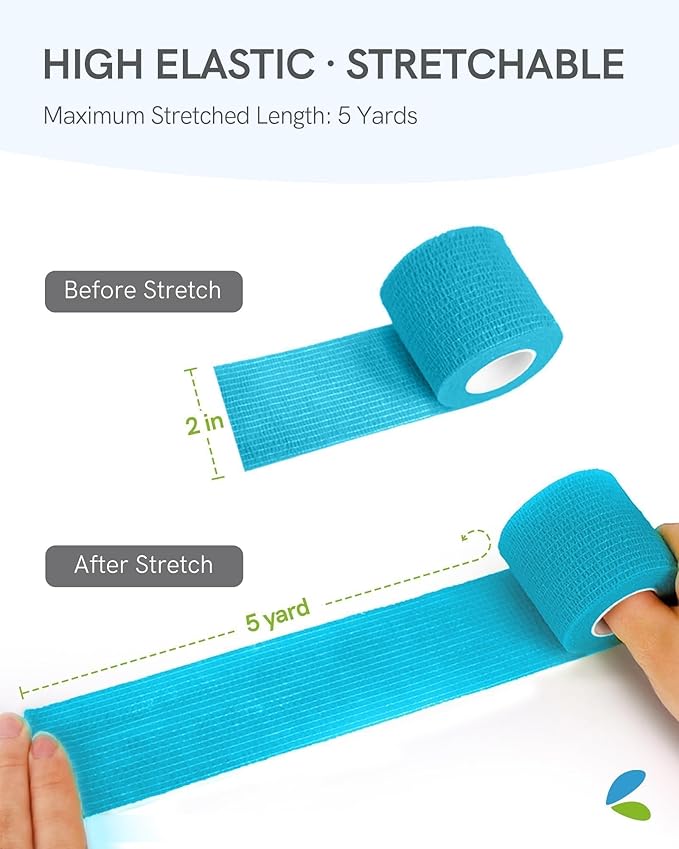 FriCARE Self Adhesive Bandage Wrap, Medical Tape in First Aid Kit, Cohesive Bandages for Wounds Sport Vet, 2 Inches X 5 Yards 6 Rolls, Cobalt Blue