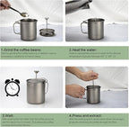 Titanium French Press Pot 750mL/25 fl oz Coffee Maker Camping with Lid and Filter Titanium French Press Cup Backpacking for Outdoor Hiking Camp
