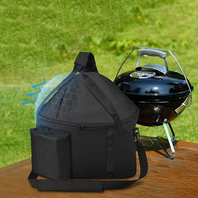Portable Grill Carry Bag Compatible with Weber Smokey Joe 14-inch Charcoal Grill and Smokey Joe Premium 14-inch Charcoal Grill, with Pocket, Handle and Shoulder Strap, Black