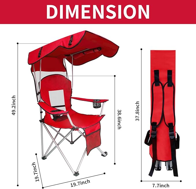 Portable Folding Camping Chair - Lightweight, Durable Outdoor Chair for Camping, Fishing, Beach, Lawn, and More - Comfortable Folding Chairs for Outside Activities (RED)