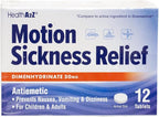 HealthA2Z® Motion Sickness Relief | Dimenhydrinate 50mg | Antiemetic | Prevents Nausea, Vomiting & Diziness | for Children & Adults (36 Counts (Pack of 3))