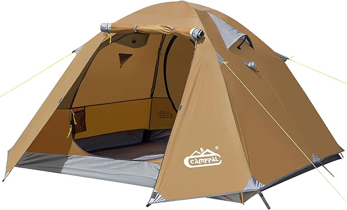 2-3 Person Backpacking Tent with Double Door 2 Vestibule, Waterproof Windproof Lightweight Easy Set Up 3 Season 2 Man Two Person Tent for Camping, Hiking, Motorcycle, Mountaineering with UPF 50+
