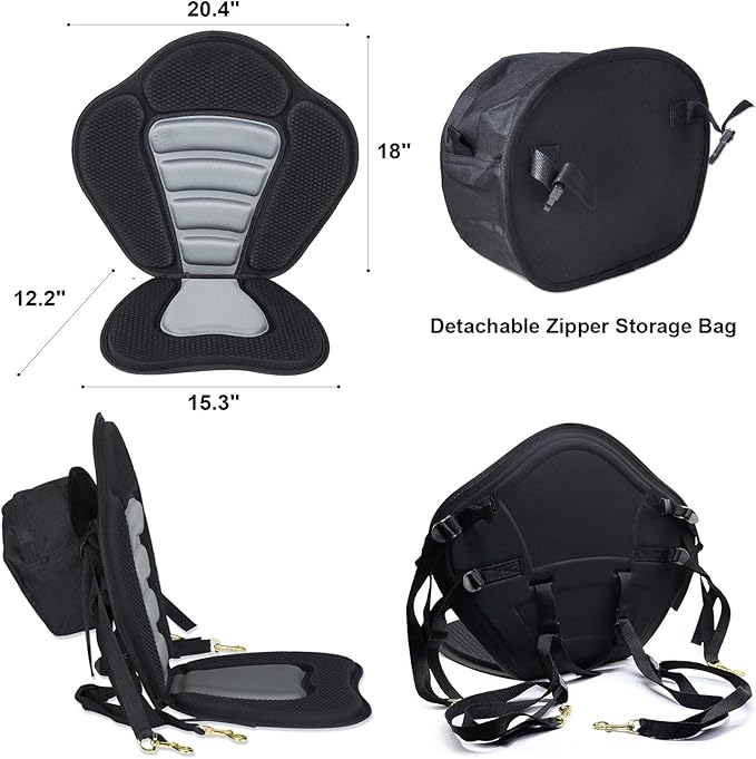 2 Pack of Kayak Seat Deluxe Padded Canoe Backrest Seat Sit On Top Cushioned Back Support SUP Paddle Board Seats with Detachable Storage Bag 4 Adjustable Straps for Kayaking Canoeing Rafting Fishing