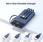 Portable Charger Built-in Cables,10000mAh Power Bank for iPhone,Fast Charge USB C Battery Pack Travel Essentials Slim Lightweight Powerbank Compatible with iPhone 17/16/15/14, Samsung, Android(2 Pack)
