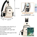 MOSISO Sling Backpack,Canvas Crossbody Hiking Daypack Bag with Anti-theft Pocket, Beige