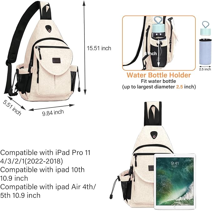 MOSISO Sling Backpack,Canvas Crossbody Hiking Daypack Bag with Anti-theft Pocket, Beige