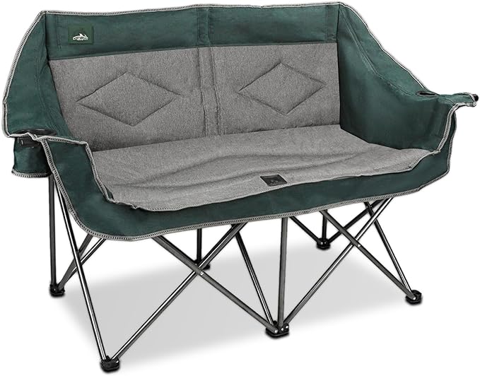Northroad Folding Loveseat Camping Chair Portable Double Duo Full Padded Garden Chair for 2 Person Sofa w/ 2 Cup Holder,Wine Glass Holder,Mesh Storage,Support 600lbs for Picnic Beach Travel