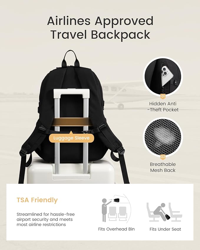LOVEVOOK Laptop Backpack Women with 40oz Cup Holder Buckle Strap, 15.6 Inch Tech-Ready Work Backpack, TSA-compliant for Travel & College with Versatile Mesh Pocket, Oatmeal Cream