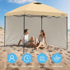 KAMPKEEPER 10x10 Easy Pop Up Canopy Tent with 2 Sidewalls, Instant Outdoor Shade Shelter with 2 PCS Removable 10FT Sun Walls, Quick Setup Waterproof and UV-Resistant for Patio, Camping, Backyard