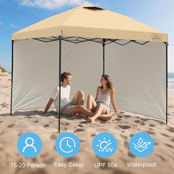 KAMPKEEPER 10x10 Easy Pop Up Canopy Tent with 2 Sidewalls, Instant Outdoor Shade Shelter with 2 PCS Removable 10FT Sun Walls, Quick Setup Waterproof and UV-Resistant for Patio, Camping, Backyard