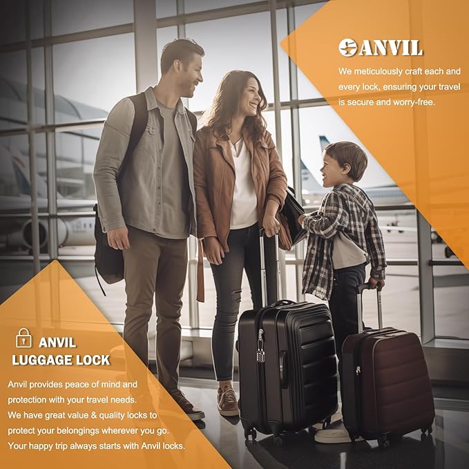 ANVIL TSA Locks for Luggage with Search Alert: Durable Cable Combination Locks, TSA Approved - Secure Travel Locks for Suitcases, Backpacks & Gun Cases (4 Colors)
