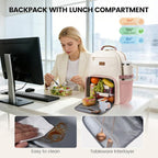 LOVEVOOK Lunch Backpack with Lunch Compartment,15.6 Inch Laptop Work Travel Insulated Cooler Backpack, Waterproof College Teacher Lunch Bag Box with Tumbler Holder,Gifts for Men Women,Beige-Pink-Brown