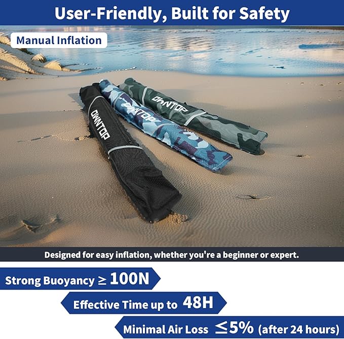 Owntop Manual Inflatable Belt Pack, Adults Swim Jacket with Blowpipe & Whistle, 24g CO2 Cylinder Included, Low Profile for Kayaking, Fishing, Paddle Sports