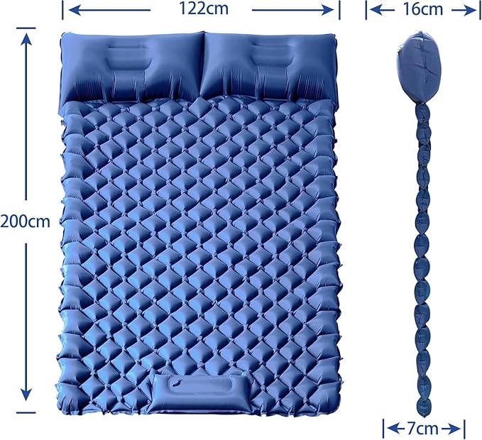 ONTYZZ Double Inflatable Sleeping Mat 2 Person Camping Sleeping Pad Waterproof Sleeping Pad with Built-in Foot Pump for Camping, Navy Blue