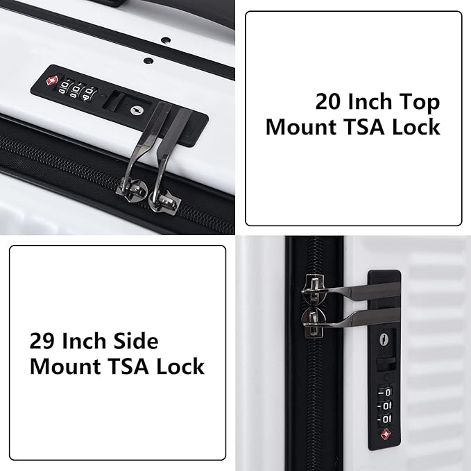 2 pieces 20/29 Aluminum Frame Carry On and Checked Luggage Set with Side Opening, Lightweight Hardshell ABS+PC Trunk Suitcase with TSA Lock, 360° Universal Wheels & Adjustable Handle, White