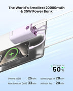 20,000mAh 35W Power Bank, Laptop Portable Charger USB C PD Fast Charging Battery Pack Digital Display for MacBook, iPad, iPhone 17/16, S24 Ultra, Steam Deck, Dell XPS and More (Light Purple)