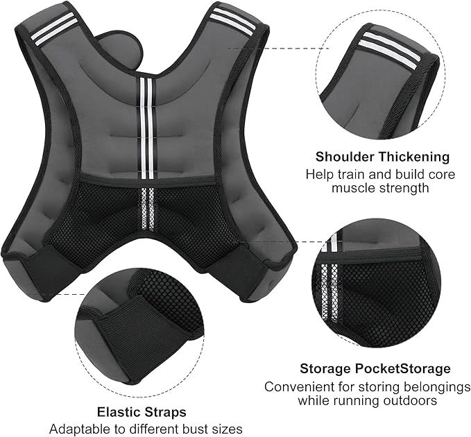 Weighted Vest, 6lb/8lb/12lb/16lb/20lb/25lb/30lb Weight Vest with Reflective Stripe, Weighted Vest for Men Women Workout Equipment for Strength Training, Running, Jogging, Fitness, Weight Loss