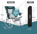 FUNDANGO Rocking Camping Chair, High Mesh Back Portable Folding Camp Chairs with Pillows, Cup Holder and Carry Bag for Lawn Patio Garden Outdoor Supports 300 Lbs (Green/Grey)