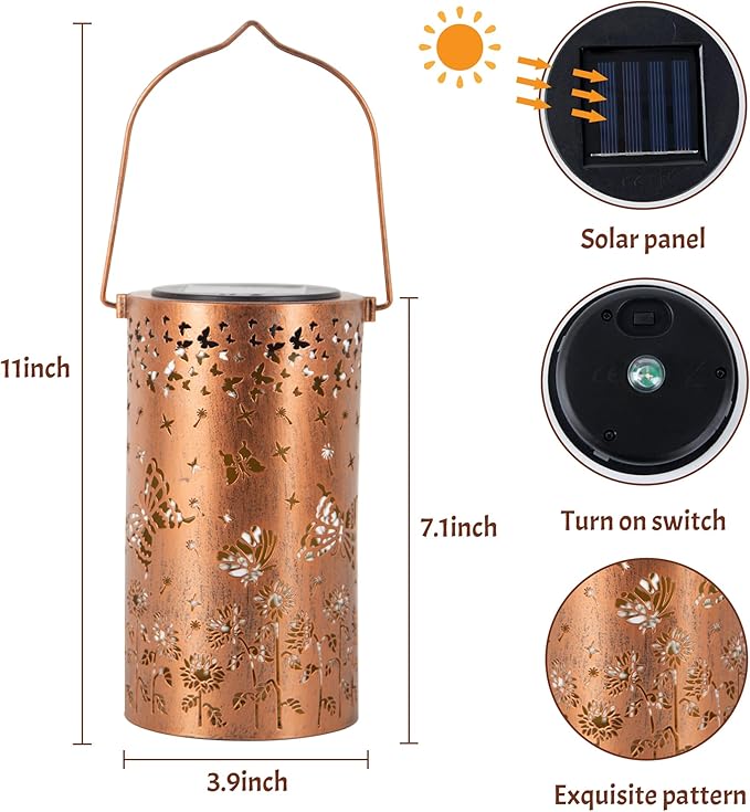 Butterfly Solar Lanterns Outdoor Waterproof, Birthday Gifts for Women Mom Grandma, Hanging Solar Lights for Yard, Patio, Porch, Garden Decor, Christmas Gifts for Her/Him
