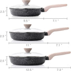 Nonstick Frying Pan Set with Lids, 3 Piece Skillet Set, Healthy Induction Cookware Cooking Pan, Stay-Cool Handle, Compatible with All Stovetops, PFOA Free (9.5, 11, 12.5 Inch)