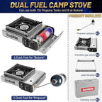 Propane or Butane Stove with Windblocker, Dual Fuel 10,000 BTU Stainess Steel Propane Stove for Camping(TANK not included)