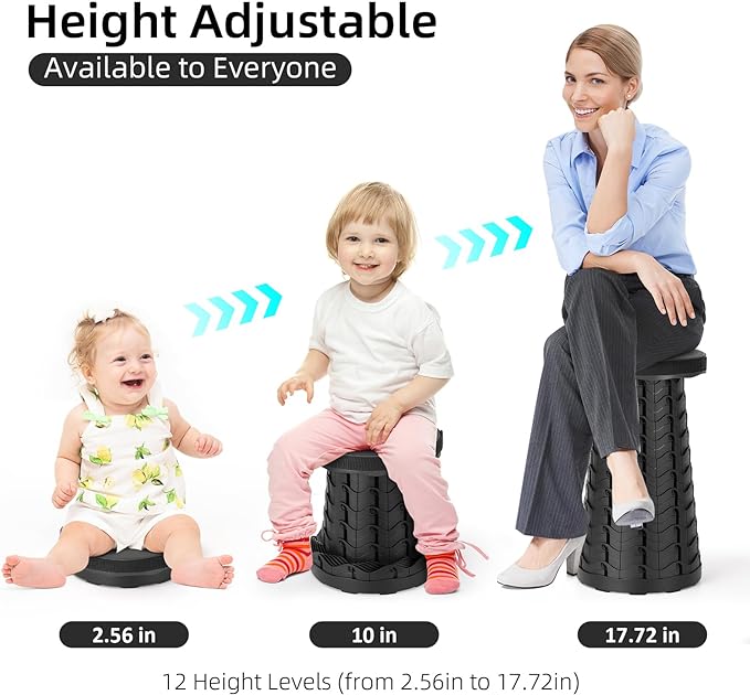 Collapsible Stool, Folding Chair - Upgraded Portable Chair with Load Capacity 400lbs, Portable Stool for Camping Fishing Hiking - Folding Tool with Carrying Straps,Gifts for Fisherman (Black)