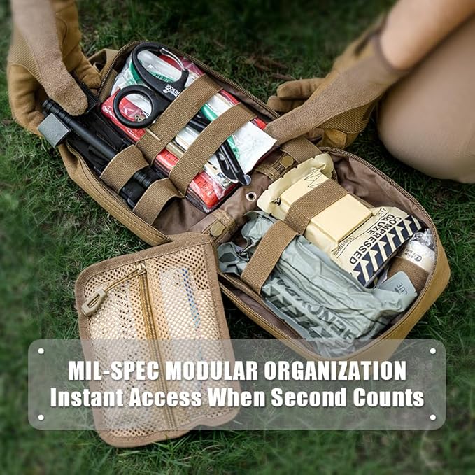 RHINO RESCUE IFAK Trauma Kit with C-A-T Tourniquet, Tactical First Aid Kit Molle Pouch for Military, Combat, Car, Camping, Hiking, Travel (Camo)