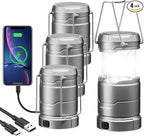 4 Pack Camping Lanterns Rechargeable Collapsible, 65 LED 3 Lighting Modes, 1000LM Dimmable Camping Lights Waterproof, Portable Lantern for Camping Essentials Power Outages Tent Emegency Home Hiking