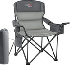 Oversized Folding Camping Chair, Heavy Duty Support 500LBS Outdoor Chair with Cup Holder Storage and Cooler Pouch, Collapsible Padded Arm Chair for Sports Garden Beach Fishing, Grey