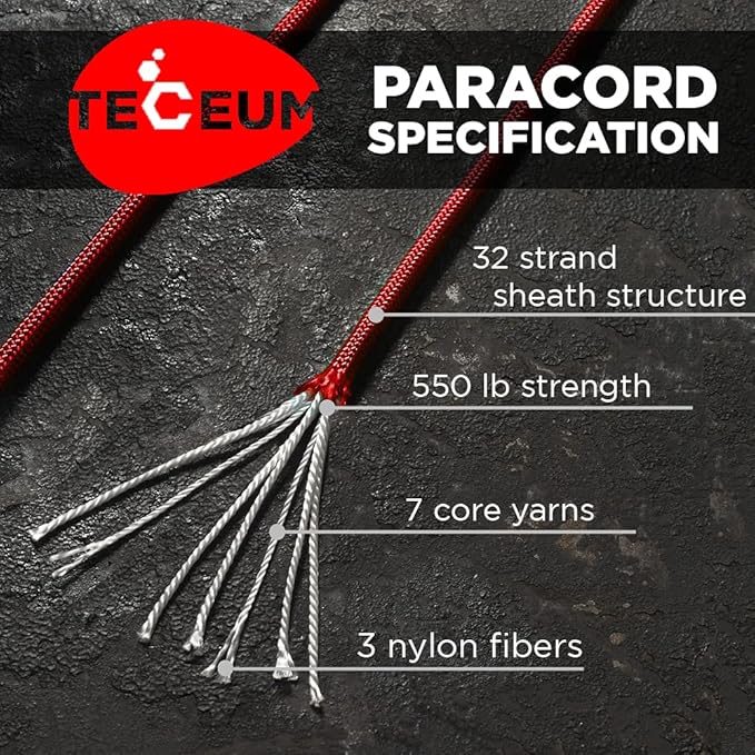 TECEUM 5/32" Paracord Rope 1000 – 1000ft / 200ft / 100ft / 50ft – Tactical Parachute Cord 4mm – 45+ Colors – Nylon String for Survival & Camping Gear – Stripe Cord for Survival – Utility Rope