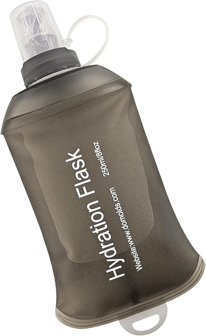 WILDREEDS 250ml Soft Flask, TPU Collapsible Soft Water Bottle for Hydration Pack, Running Vest, Folding Water Bottle for Hiking Cycling Climbing-1Pcs, Grey