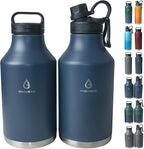 Insulated Water Bottle and Beer Growler, Wide Mouth 64 Oz Double Wall Stainless Steel Water Bottle for Hot and Cold Beverages, Leafproof BPA Free and Dishwasher Safe-64 Oz Navy Blue